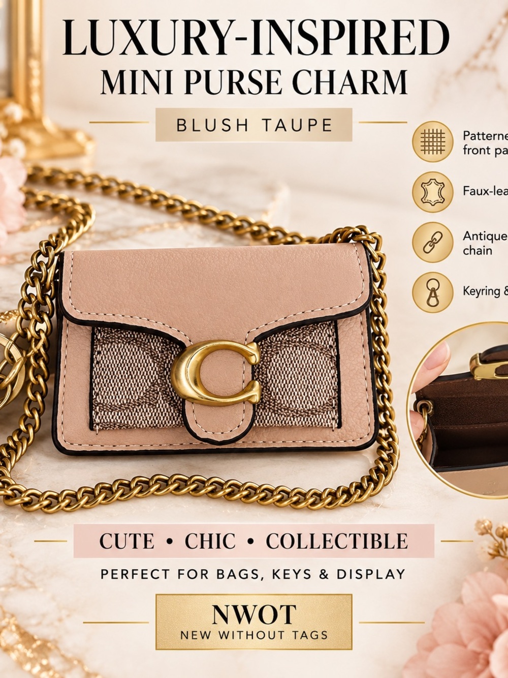 Luxury-Inspired Blush Taupe Mini Purse Bag Charm – NWOT